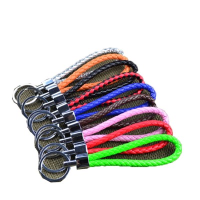 Handmade Woven Leather Keychain Men Women Braided Leather Rope Key Holder Round Car Key Ring For Promotional